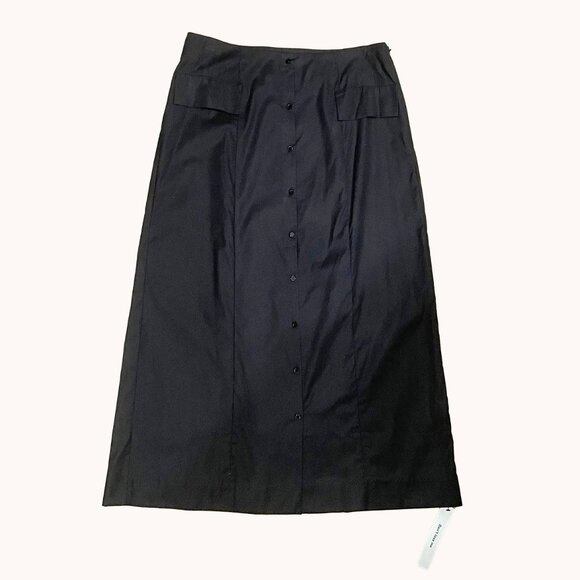 New Reformation Stretch Cotton Button-Front Midi Skirt Black 12 - Picture 1 of 8
